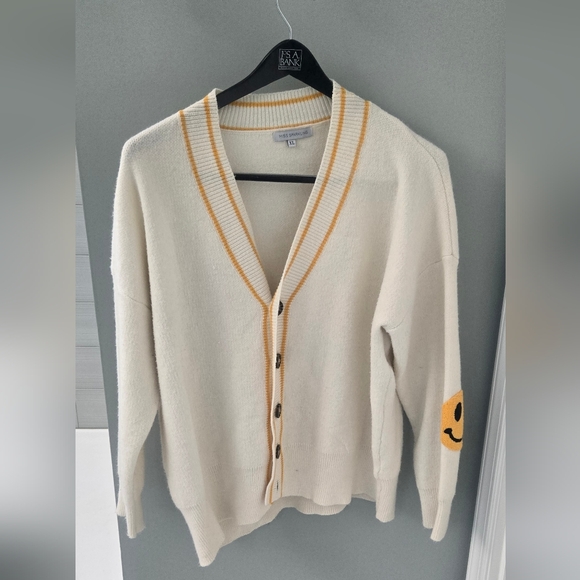 Dressed in LALA Sweaters - Dressed In Lala Cream Cardigan with Smiley Face Elbow Accents